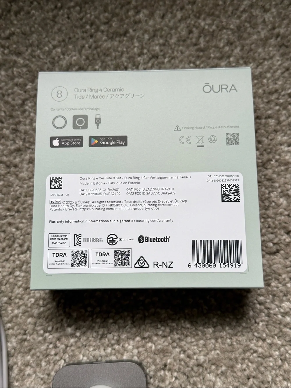 Oura Ring 4 Ceramic - Tide (Pastel Blue) - Size 8 - Complete Boxed Set